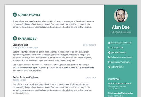 free bootstrap resume  cv template for developers