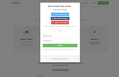HTML5 template for startups - Tempo - Signup/Login page