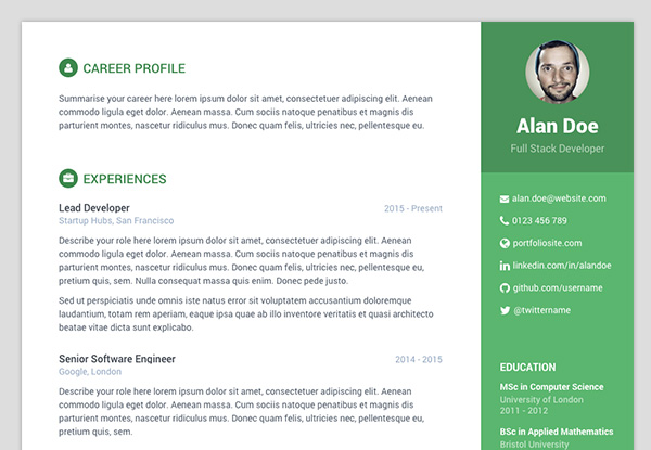 Free Bootstrap resume/cv template for developers - Color 3