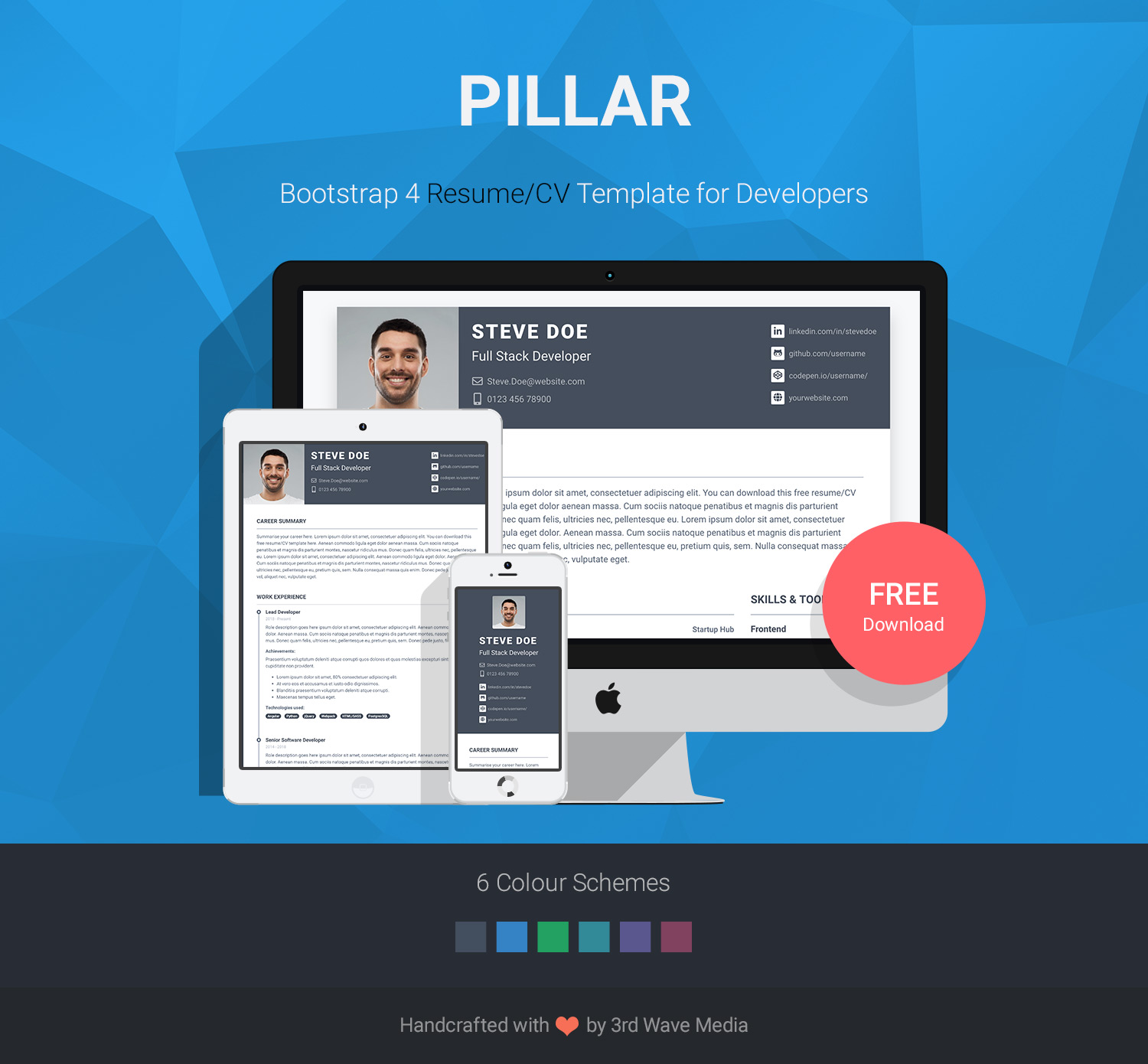 Pillar Free Bootstrap 4 Resume Cv Template For Developers Ux Bootstrap