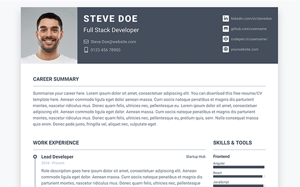 Pillar Sketch - Free Bootstrap Resume Template For Developers