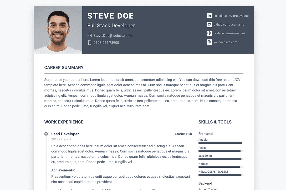 Pillar - Free Bootstrap Resume Template For Developers