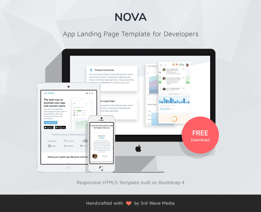 Nova Free Bootstrap  4  App Landing  Page  Template  for Developers UX 