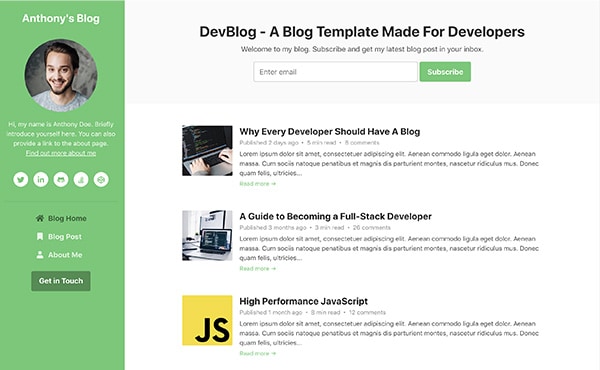 DevBlog - Free Bootstrap blog template for developers - default color