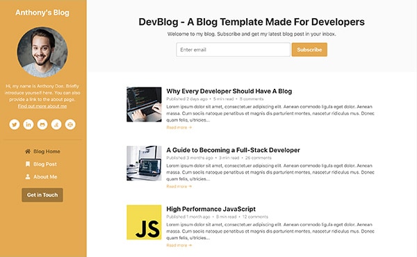 DevBlog - Free Bootstrap blog template for developers - Color 5