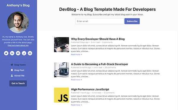 DevBlog - Free Bootstrap blog template for developers - Color 6