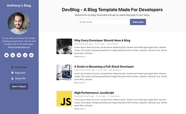 DevBlog - Free Bootstrap blog template for developers - Color 7