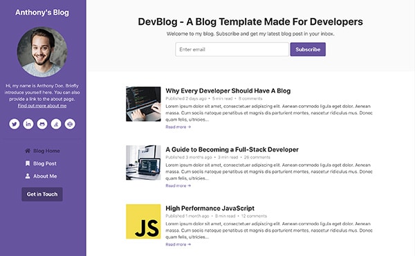 DevBlog - Free Bootstrap blog template for developers - Color 8