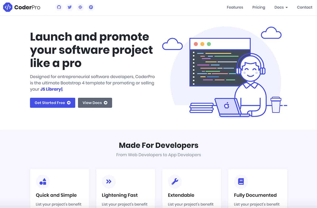 CoderPro Bootstrap Startup Template For Software Products