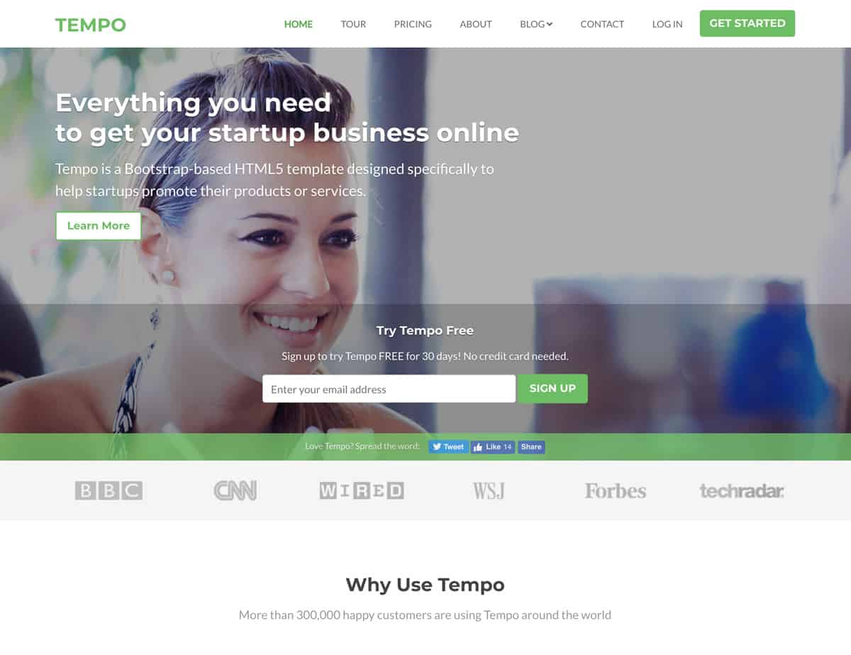 tempo - bootstrap website template for startups