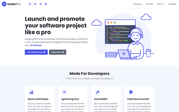 CoderPro - Bootstrap Startup Template For Software Projects