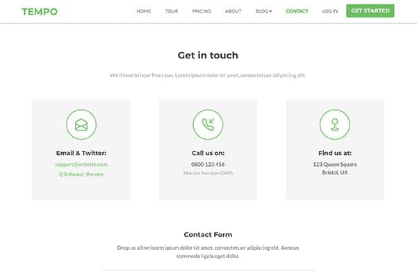 Tempo - Bootstrap Template For Startups Contact Page