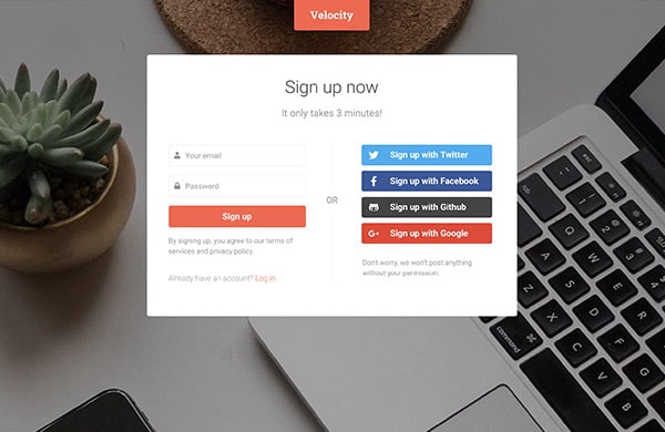 Bootstrap 5 template for products - Velocity - Signup page