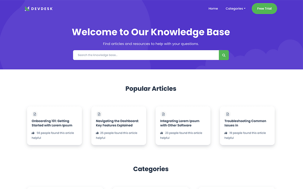 DevDesk – Free Bootstrap 5 Knowledge Base & Help Centre Template For Tech Products