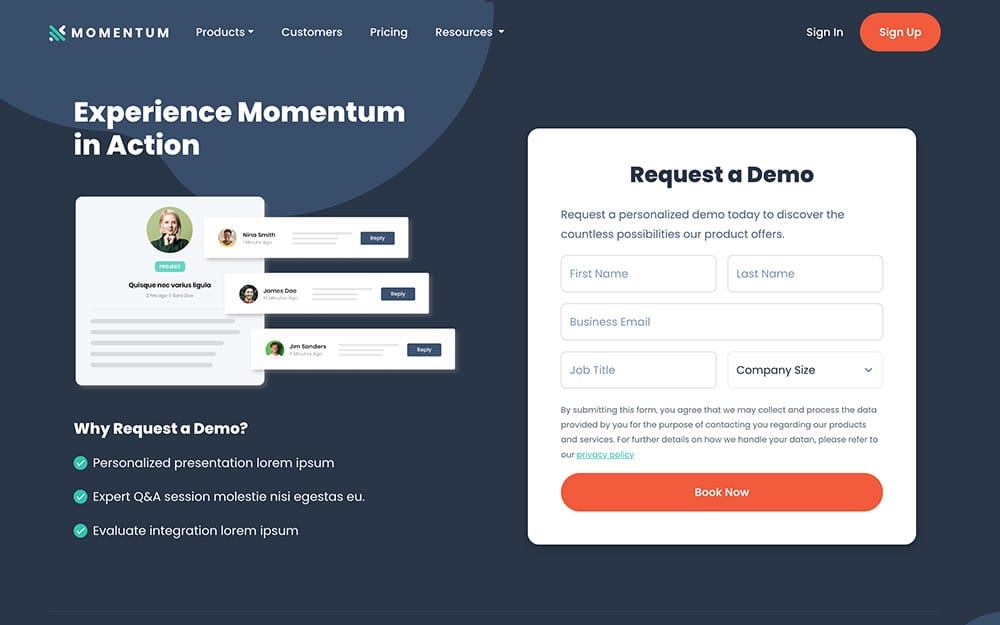 momentum-request-demo-page